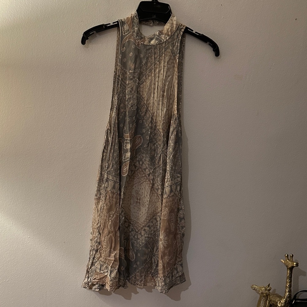 Free People Backless Dress - Gray and Tan - Preloved